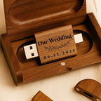 Engraved Wooden Dual USB C&A Flash Drive with Box: Personalized Wedding Photographer Gift