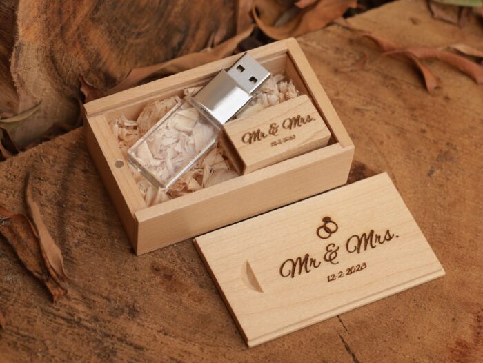 USB with Box, Engraved Wooden Crystal USB Gift for Couples, Wedding Anniversary Gift for Husband Photographers Accessories, Flash Drive Memory Stick