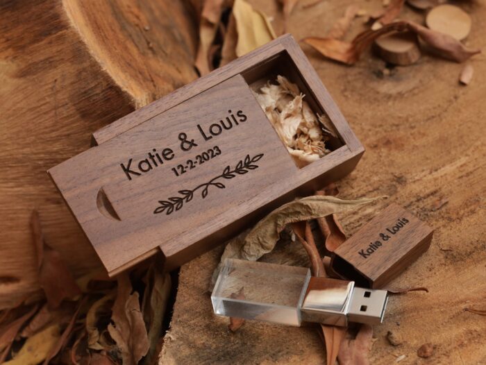 USB with Box, Engraved Wooden Crystal USB Gift for Couples, Wedding Anniversary Gift for Husband Photographers Accessories, Flash Drive Memory Stick