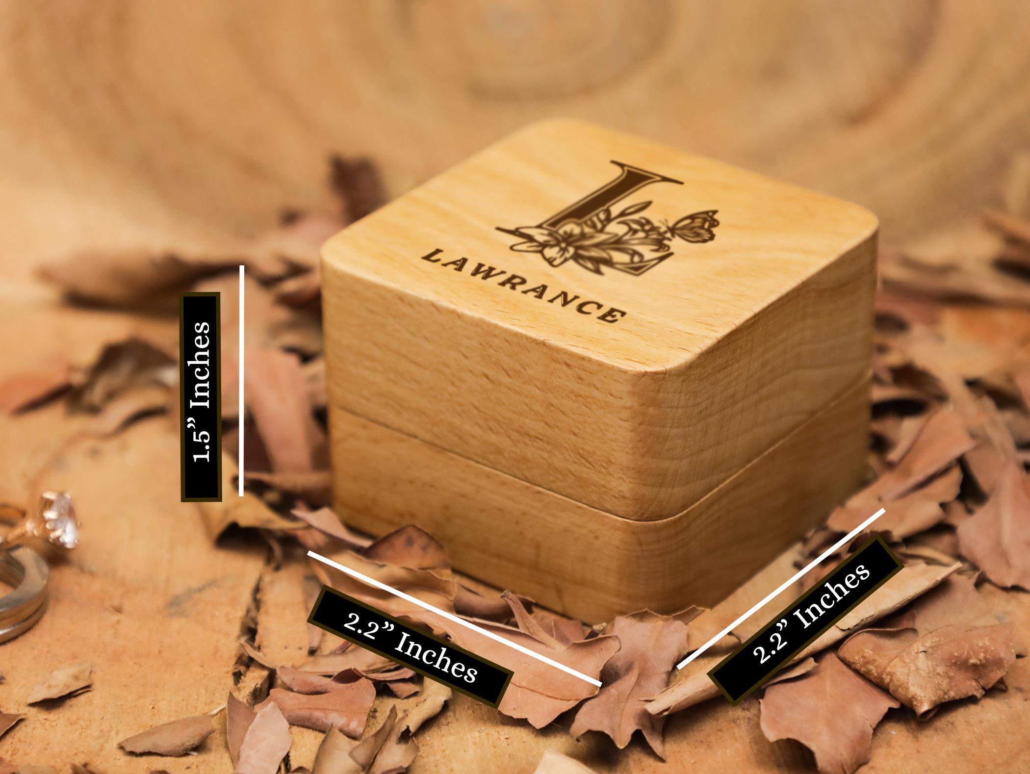 Engraved Walnut Wooden Ring Box , Personalized Anniversary&Engagement Keepsake, Ring Holder Box For Wedding Ceremony, Square Ring Bearer Box