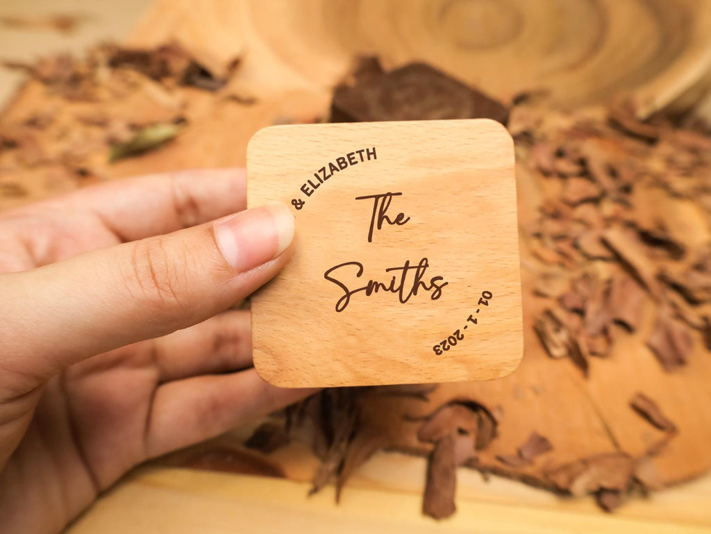 Engraved Walnut Wooden Ring Box , Personalized Anniversary&Engagement Keepsake, Ring Holder Box For Wedding Ceremony, Square Ring Bearer Box
