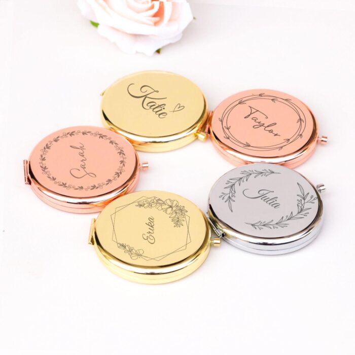 Personalized Birth Month Flower Compact Mirror Custom Stainless Steel Pocket Mirror, Bridesmaids Favors Bridal Shower Guests Christmas Gift