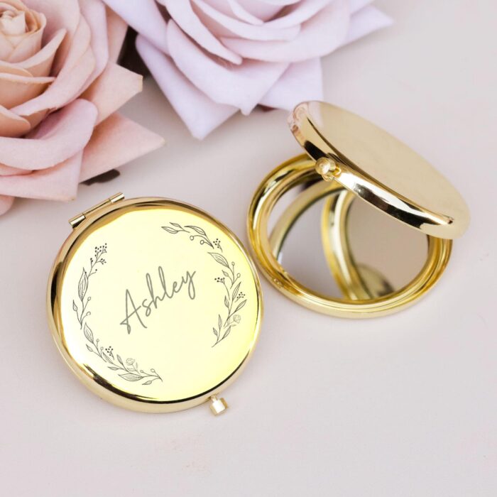 Personalized Birth Month Flower Compact Mirror Custom Stainless Steel Pocket Mirror, Bridesmaids Favors Bridal Shower Guests Christmas Gift