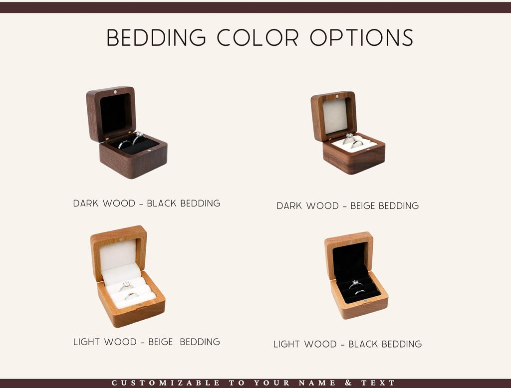 Engraved Walnut Wooden Ring Box , Personalized Anniversary&Engagement Keepsake, Ring Holder Box For Wedding Ceremony, Square Ring Bearer Box