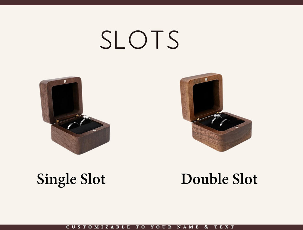 Engraved Walnut Wooden Ring Box , Personalized Anniversary&Engagement Keepsake, Ring Holder Box For Wedding Ceremony, Square Ring Bearer Box